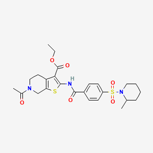 molecular formula C25H31N3O6S2 B2907877 Ethyl 6-acetyl-2-(4-((2-methylpiperidin-1-yl)sulfonyl)benzamido)-4,5,6,7-tetrahydrothieno[2,3-c]pyridine-3-carboxylate CAS No. 449769-53-3