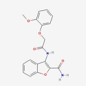 molecular formula C18H16N2O5 B2907880 3-(2-(2-Methoxyphenoxy)acetamido)benzofuran-2-carboxamide CAS No. 898373-64-3