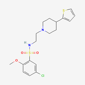 molecular formula C18H23ClN2O3S2 B2907883 5-chloro-2-methoxy-N-(2-(4-(thiophen-2-yl)piperidin-1-yl)ethyl)benzenesulfonamide CAS No. 1428373-72-1