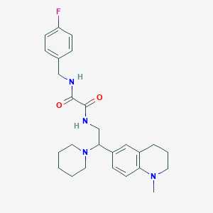 molecular formula C26H33FN4O2 B2907888 N-(4-fluorobenzyl)-N'-[2-(1-methyl-1,2,3,4-tetrahydroquinolin-6-yl)-2-piperidin-1-ylethyl]ethanediamide CAS No. 922092-57-7