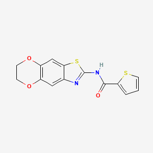 molecular formula C14H10N2O3S2 B2907895 N-(6,7-dihydro-[1,4]dioxino[2,3-f][1,3]benzothiazol-2-yl)thiophene-2-carboxamide CAS No. 892855-27-5