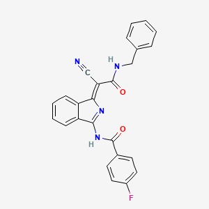 molecular formula C25H17FN4O2 B2907906 (Z)-N-(1-(2-(benzylamino)-1-cyano-2-oxoethylidene)-1H-isoindol-3-yl)-4-fluorobenzamide CAS No. 900272-04-0