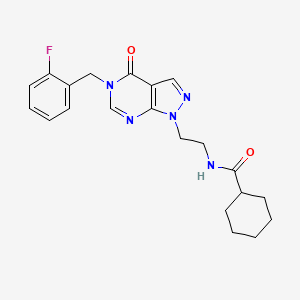 molecular formula C21H24FN5O2 B2907915 N-(2-(5-(2-fluorobenzyl)-4-oxo-4,5-dihydro-1H-pyrazolo[3,4-d]pyrimidin-1-yl)ethyl)cyclohexanecarboxamide CAS No. 922009-52-7