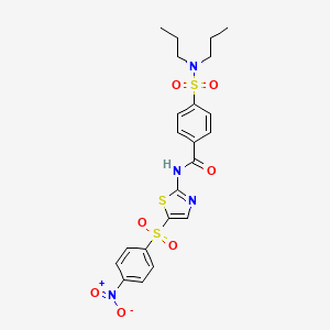 molecular formula C22H24N4O7S3 B2907918 4-(N,N-dipropylsulfamoyl)-N-(5-((4-nitrophenyl)sulfonyl)thiazol-2-yl)benzamide CAS No. 313469-85-1