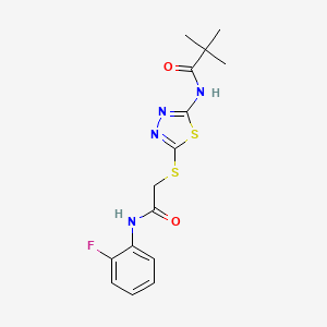 molecular formula C15H17FN4O2S2 B2907927 N-(5-((2-((2-fluorophenyl)amino)-2-oxoethyl)thio)-1,3,4-thiadiazol-2-yl)pivalamide CAS No. 392297-96-0