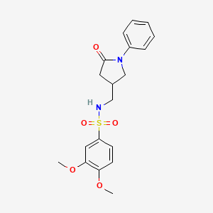 molecular formula C19H22N2O5S B2907929 3,4-dimethoxy-N-((5-oxo-1-phenylpyrrolidin-3-yl)methyl)benzenesulfonamide CAS No. 954604-47-8