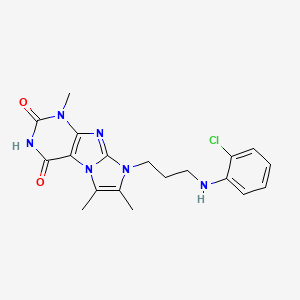 molecular formula C19H21ClN6O2 B2907940 8-(3-((2-chlorophenyl)amino)propyl)-1,6,7-trimethyl-1H-imidazo[2,1-f]purine-2,4(3H,8H)-dione CAS No. 923228-91-5