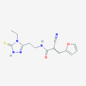 molecular formula C14H15N5O2S B2907955 2-cyano-N-[2-(4-ethyl-5-sulfanyl-4H-1,2,4-triazol-3-yl)ethyl]-3-(furan-2-yl)prop-2-enamide CAS No. 1808846-92-5