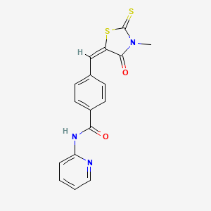 molecular formula C17H13N3O2S2 B2908007 (E)-4-((3-methyl-4-oxo-2-thioxothiazolidin-5-ylidene)methyl)-N-(pyridin-2-yl)benzamide CAS No. 854002-36-1