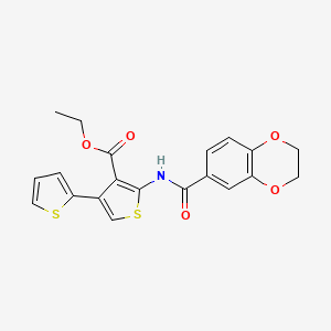 molecular formula C20H17NO5S2 B2908008 Ethyl 2-(2,3-dihydro-1,4-benzodioxine-6-carbonylamino)-4-thiophen-2-ylthiophene-3-carboxylate CAS No. 496028-00-3