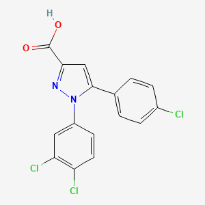 molecular formula C16H9Cl3N2O2 B2908023 5-(4-chlorophenyl)-1-(3,4-dichlorophenyl)-1H-pyrazole-3-carboxylic acid CAS No. 158941-10-7
