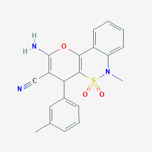 molecular formula C20H17N3O3S B2908047 2-Amino-6-methyl-4-(3-methylphenyl)-4,6-dihydropyrano[3,2-c][2,1]benzothiazine-3-carbonitrile 5,5-dioxide CAS No. 893290-56-7