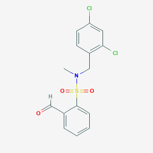 molecular formula C15H13Cl2NO3S B2908056 N-[(2,4-Dichlorophenyl)methyl]-2-formyl-N-methylbenzenesulfonamide CAS No. 2249082-94-6