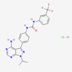 molecular formula C22H21ClF3N7O B2908064 N-[4-[4-amino-1-(1-methylethyl)-1H-pyrazolo[3,4-d]pyrimidin-3-yl]phenyl]-N'-[3-(trifluoromethyl)phenyl]-urea,monohydrochloride CAS No. 2320261-72-9