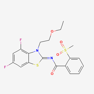 molecular formula C19H18F2N2O4S2 B2908085 (E)-N-(3-(2-ethoxyethyl)-4,6-difluorobenzo[d]thiazol-2(3H)-ylidene)-2-(methylsulfonyl)benzamide CAS No. 896274-93-4