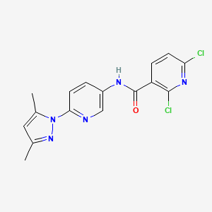 molecular formula C16H13Cl2N5O B2908090 2,6-Dichloro-N-[6-(3,5-dimethylpyrazol-1-YL)pyridin-3-YL]pyridine-3-carboxamide CAS No. 1825519-48-9