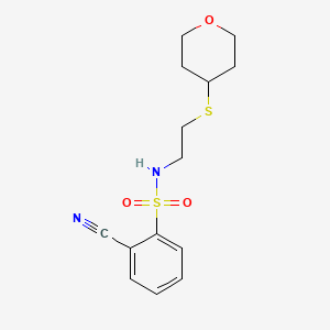 2-cyano-N-(2-((tetrahydro-2H-pyran-4-yl)thio)ethyl)benzenesulfonamide