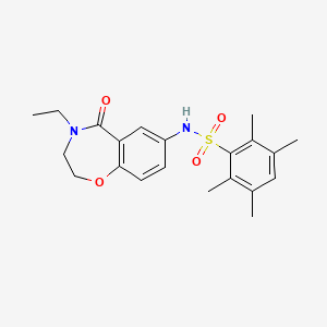 molecular formula C21H26N2O4S B2908104 N-(4-ethyl-5-oxo-2,3,4,5-tetrahydrobenzo[f][1,4]oxazepin-7-yl)-2,3,5,6-tetramethylbenzenesulfonamide CAS No. 922062-34-8