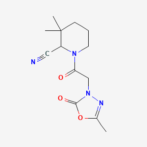 molecular formula C13H18N4O3 B2908109 3,3-Dimethyl-1-[2-(5-methyl-2-oxo-1,3,4-oxadiazol-3-yl)acetyl]piperidine-2-carbonitrile CAS No. 2189303-65-7