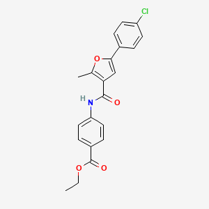 molecular formula C21H18ClNO4 B2908119 Ethyl 4-(5-(4-chlorophenyl)-2-methylfuran-3-carboxamido)benzoate CAS No. 940997-00-2