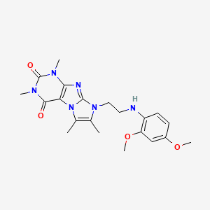 molecular formula C21H26N6O4 B2908144 8-(2-((2,4-dimethoxyphenyl)amino)ethyl)-1,3,6,7-tetramethyl-1H-imidazo[2,1-f]purine-2,4(3H,8H)-dione CAS No. 923684-85-9