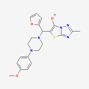 molecular formula C21H23N5O3S B2908150 5-(Furan-2-yl(4-(4-methoxyphenyl)piperazin-1-yl)methyl)-2-methylthiazolo[3,2-b][1,2,4]triazol-6-ol CAS No. 851970-10-0