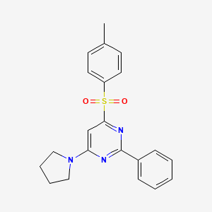 molecular formula C21H21N3O2S B2908154 4-Methylphenyl 2-phenyl-6-(1-pyrrolidinyl)-4-pyrimidinyl sulfone CAS No. 478080-71-6