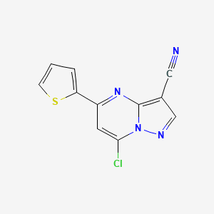 molecular formula C11H5ClN4S B2908181 7-Chloro-5-(thiophen-2-yl)pyrazolo[1,5-a]pyrimidine-3-carbonitrile CAS No. 1131604-88-0