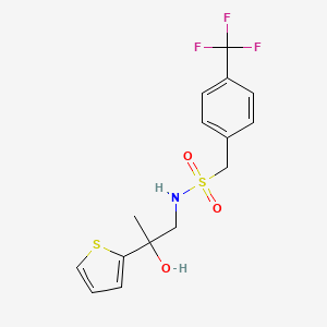 molecular formula C15H16F3NO3S2 B2908182 N-(2-hydroxy-2-(thiophen-2-yl)propyl)-1-(4-(trifluoromethyl)phenyl)methanesulfonamide CAS No. 1396862-72-8
