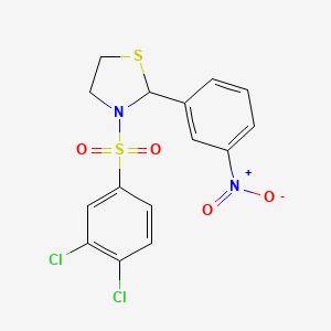 molecular formula C15H12Cl2N2O4S2 B2908212 3-((3,4-Dichlorophenyl)sulfonyl)-2-(3-nitrophenyl)thiazolidine CAS No. 681227-15-6