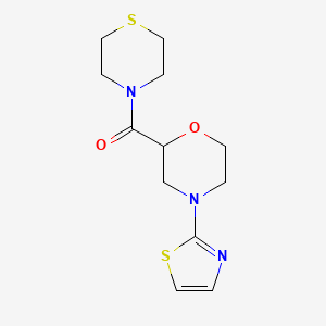 molecular formula C12H17N3O2S2 B2908219 [4-(1,3-Thiazol-2-yl)morpholin-2-yl]-thiomorpholin-4-ylmethanone CAS No. 2415563-48-1