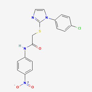 molecular formula C17H13ClN4O3S B2908220 2-((1-(4-chlorophenyl)-1H-imidazol-2-yl)thio)-N-(4-nitrophenyl)acetamide CAS No. 688337-33-9