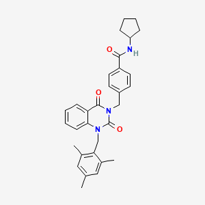 molecular formula C31H33N3O3 B2908236 N-cyclopentyl-4-[[2,4-dioxo-1-[(2,4,6-trimethylphenyl)methyl]quinazolin-3-yl]methyl]benzamide CAS No. 866016-15-1