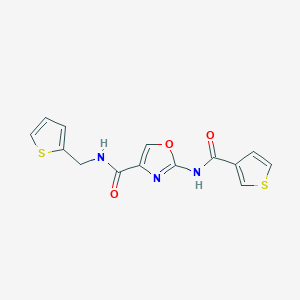 molecular formula C14H11N3O3S2 B2908237 N-(thiophen-2-ylmethyl)-2-(thiophene-3-carboxamido)oxazole-4-carboxamide CAS No. 1396815-04-5