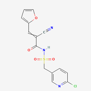 molecular formula C14H10ClN3O4S B2908242 N-[(6-chloropyridin-3-yl)methanesulfonyl]-2-cyano-3-(furan-2-yl)prop-2-enamide CAS No. 1798415-36-7