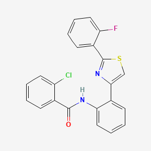 molecular formula C22H14ClFN2OS B2908246 2-chloro-N-(2-(2-(2-fluorophenyl)thiazol-4-yl)phenyl)benzamide CAS No. 2034488-01-0