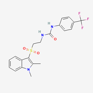 molecular formula C20H20F3N3O3S B2908248 1-(2-((1,2-dimethyl-1H-indol-3-yl)sulfonyl)ethyl)-3-(4-(trifluoromethyl)phenyl)urea CAS No. 946299-39-4