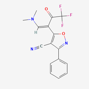 molecular formula C16H12F3N3O2 B2908300 5-[(Z)-1-(dimethylamino)-4,4,4-trifluoro-3-oxobut-1-en-2-yl]-3-phenyl-1,2-oxazole-4-carbonitrile CAS No. 339106-85-3