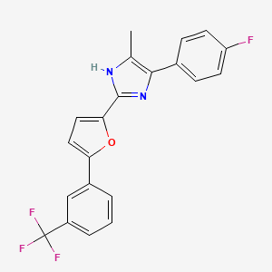 molecular formula C21H14F4N2O B2908306 4-(4-Fluorophenyl)-5-methyl-2-{5-[3-(trifluoromethyl)phenyl]furan-2-yl}-1H-imidazole CAS No. 1935722-56-7