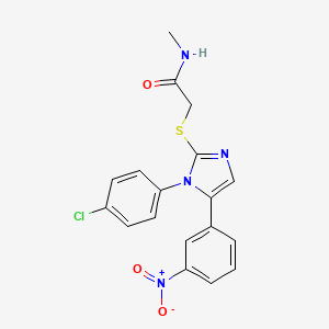 molecular formula C18H15ClN4O3S B2908310 2-((1-(4-chlorophenyl)-5-(3-nitrophenyl)-1H-imidazol-2-yl)thio)-N-methylacetamide CAS No. 1226459-00-2
