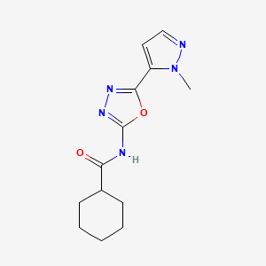 molecular formula C13H17N5O2 B2908312 N-(5-(1-methyl-1H-pyrazol-5-yl)-1,3,4-oxadiazol-2-yl)cyclohexanecarboxamide CAS No. 1172464-09-3