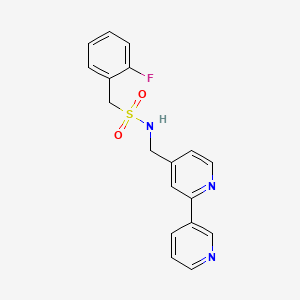 molecular formula C18H16FN3O2S B2908321 N-([2,3'-bipyridin]-4-ylmethyl)-1-(2-fluorophenyl)methanesulfonamide CAS No. 2034268-15-8