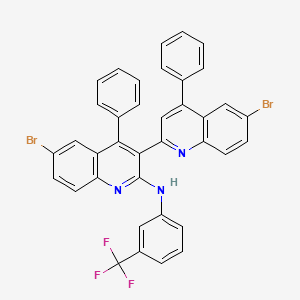 molecular formula C37H22Br2F3N3 B2908328 6-bromo-3-(6-bromo-4-phenylquinolin-2-yl)-4-phenyl-N-[3-(trifluoromethyl)phenyl]quinolin-2-amine CAS No. 372973-01-8