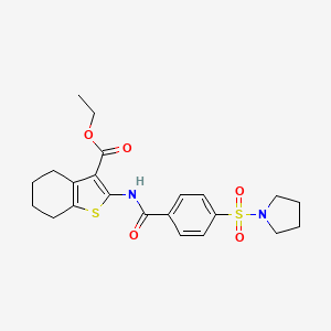 molecular formula C22H26N2O5S2 B2908329 Ethyl 2-(4-(pyrrolidin-1-ylsulfonyl)benzamido)-4,5,6,7-tetrahydrobenzo[b]thiophene-3-carboxylate CAS No. 321967-75-3