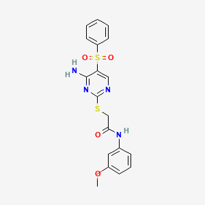 molecular formula C19H18N4O4S2 B2908330 2-((4-amino-5-(phenylsulfonyl)pyrimidin-2-yl)thio)-N-(3-methoxyphenyl)acetamide CAS No. 894947-56-9