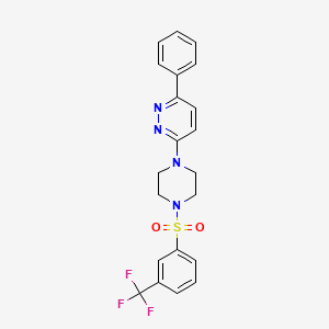 molecular formula C21H19F3N4O2S B2908332 3-Phenyl-6-(4-((3-(trifluoromethyl)phenyl)sulfonyl)piperazin-1-yl)pyridazine CAS No. 1021131-28-1