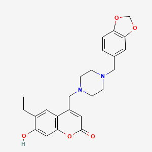 molecular formula C24H26N2O5 B2908333 4-((4-(benzo[d][1,3]dioxol-5-ylmethyl)piperazin-1-yl)methyl)-6-ethyl-7-hydroxy-2H-chromen-2-one CAS No. 896806-48-7
