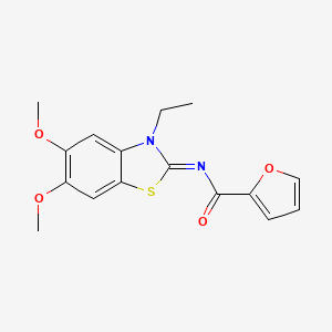 molecular formula C16H16N2O4S B2908352 N-(3-ethyl-5,6-dimethoxy-1,3-benzothiazol-2-ylidene)furan-2-carboxamide CAS No. 895456-37-8