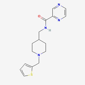 molecular formula C16H20N4OS B2908372 N-((1-(thiophen-2-ylmethyl)piperidin-4-yl)methyl)pyrazine-2-carboxamide CAS No. 1209767-93-0