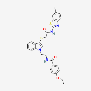 molecular formula C29H28N4O3S2 B2908386 4-ethoxy-N-(2-(3-((2-((6-methylbenzo[d]thiazol-2-yl)amino)-2-oxoethyl)thio)-1H-indol-1-yl)ethyl)benzamide CAS No. 851715-26-9